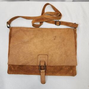 Women's Genuine Leather Suede Made in Italy Crossbody Camel Brown Adjustable